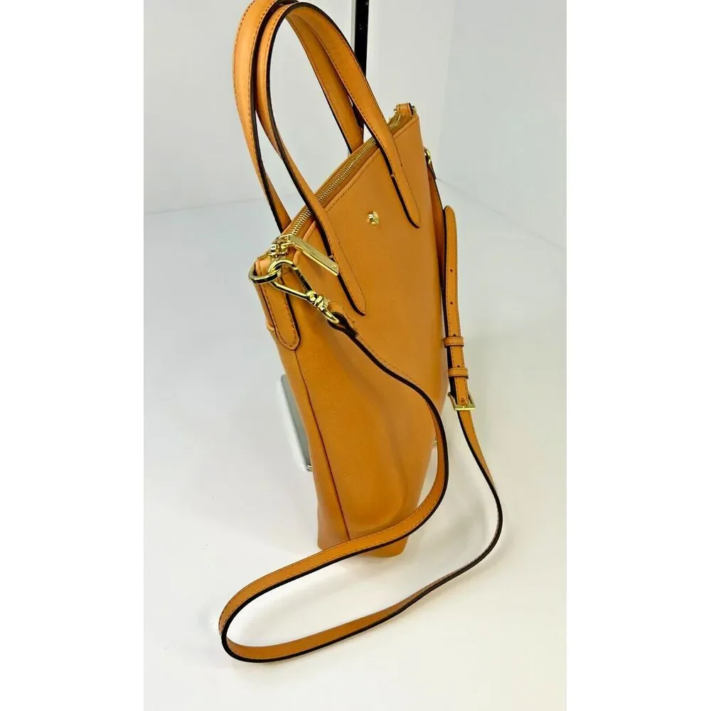 G.I.L.I. Leather Trento Crossbody‎ Camel Tan Gold Double Handle Full Zip